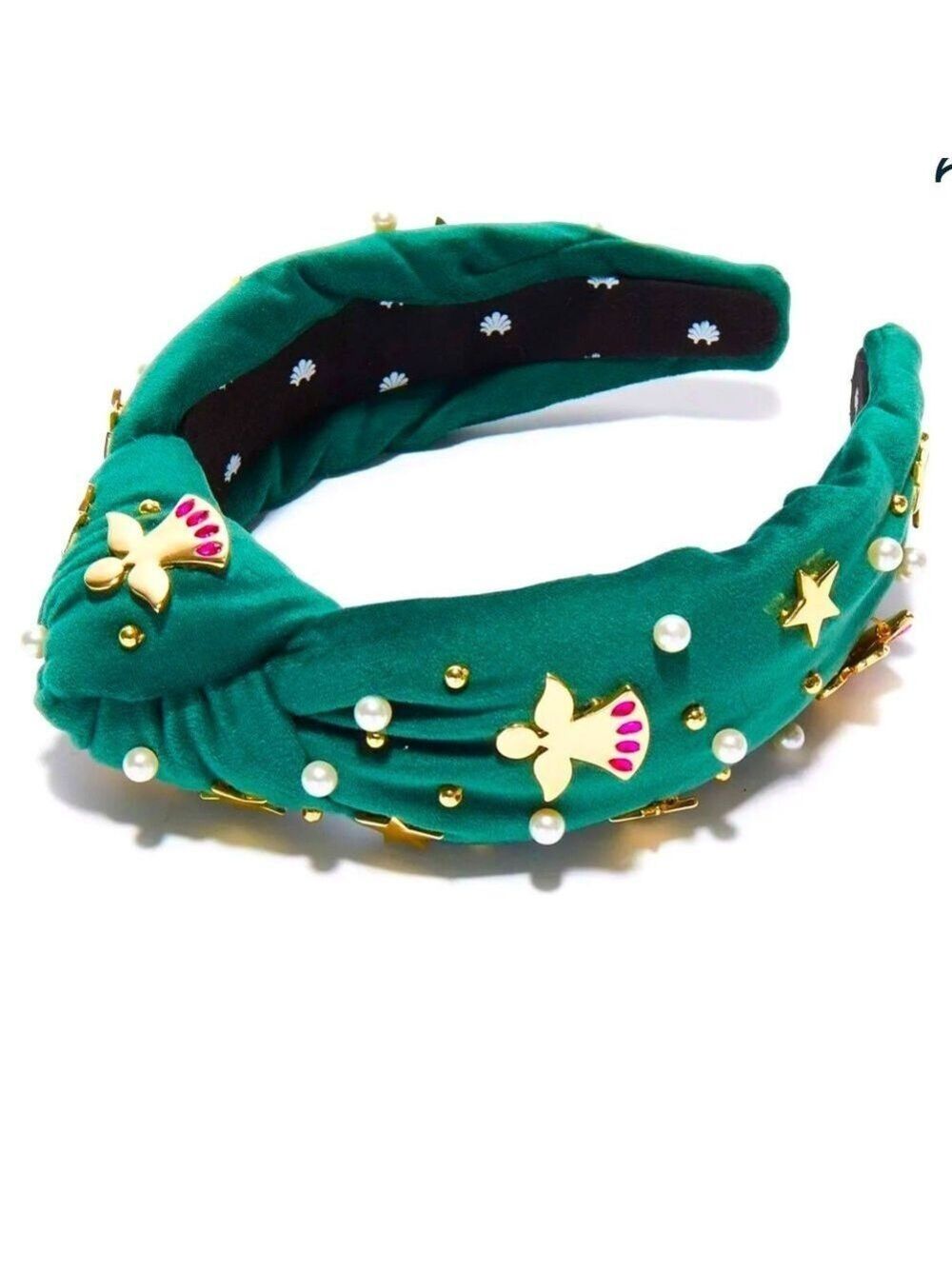 Lele Sadoughi Forest Green Angel Bell Embellished Knotted Headband NWT Authentic